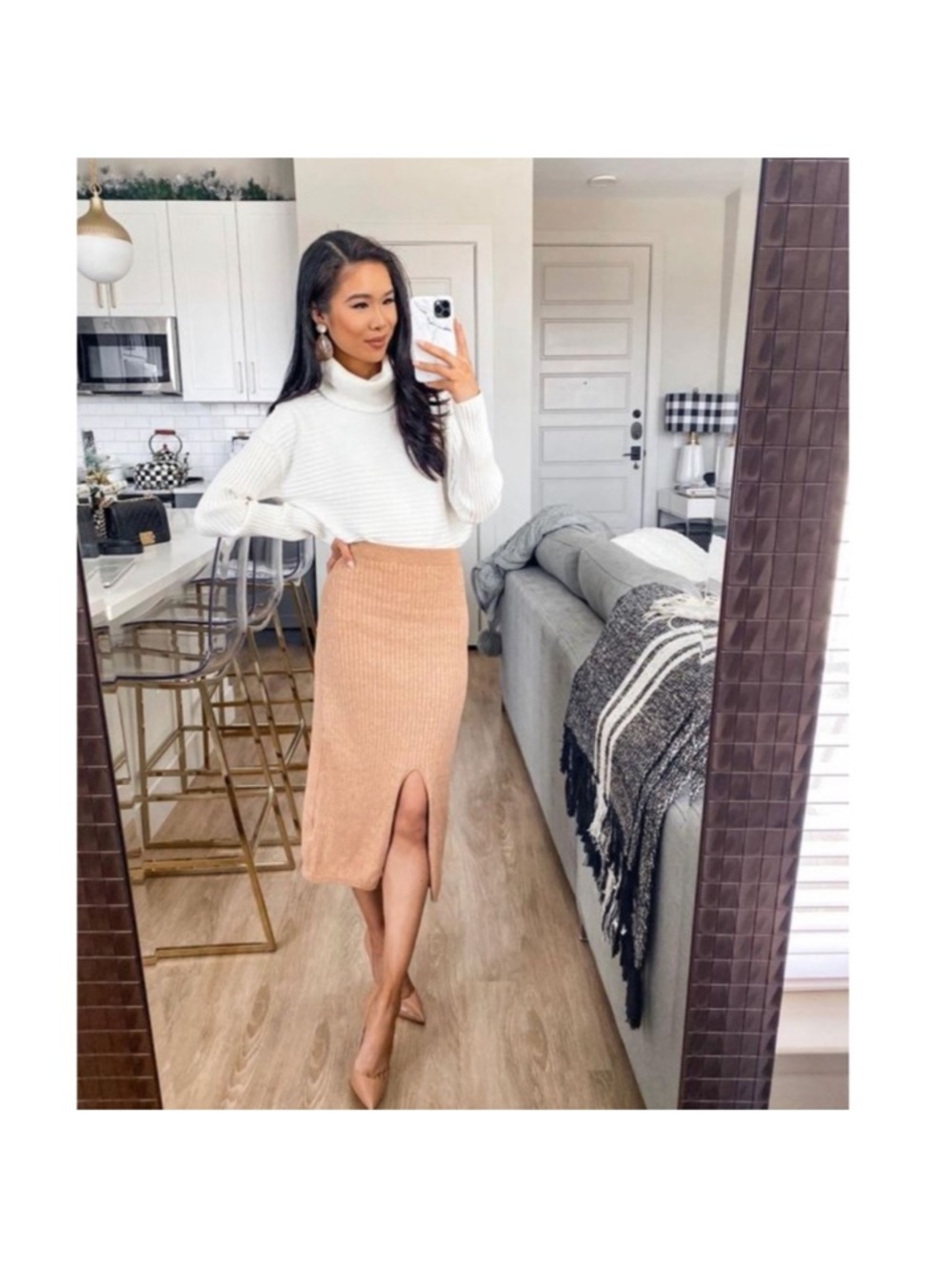 FREE PEOPLE Skyline Midi Sweater Skirt - Caramel Heather - Small - Picture 4 of 9
